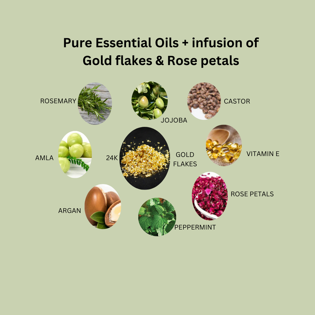24K Gold + Rose Infused Hair Growth Oil 100ml